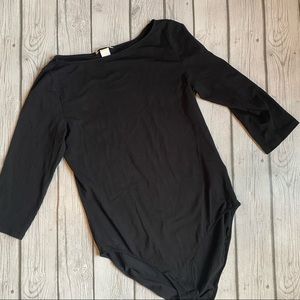 Black Scoop Neck 3/4 Length Sleeve Body Suit